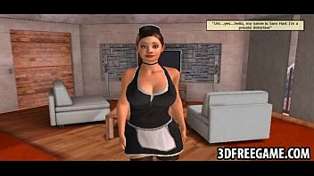 A hot blowjob is given by the sexy brunette maid in 3D